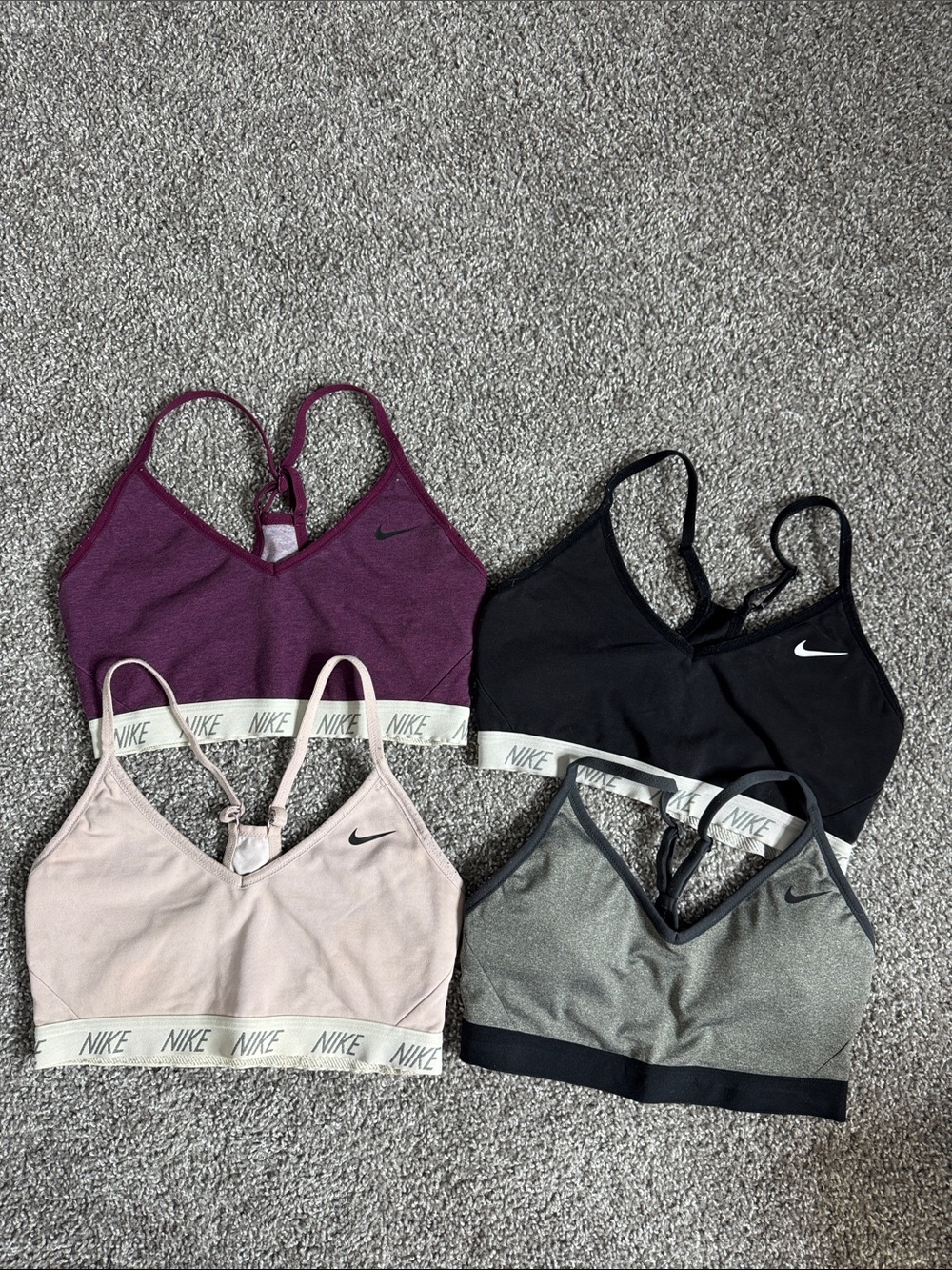 Nike Women's V-Back Sports Bras - Plum, Black, Blush Pink & Heather Gray